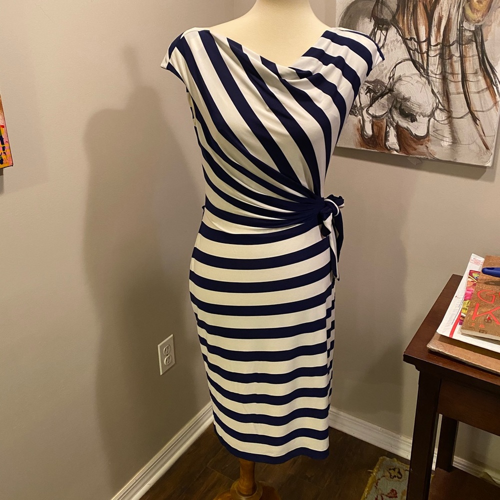 Lauren by Ralph Lauren striped side tie dress